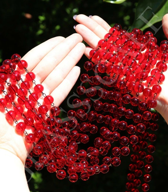 1foot Scarlet Red glass beads prism chain strand part dark brass