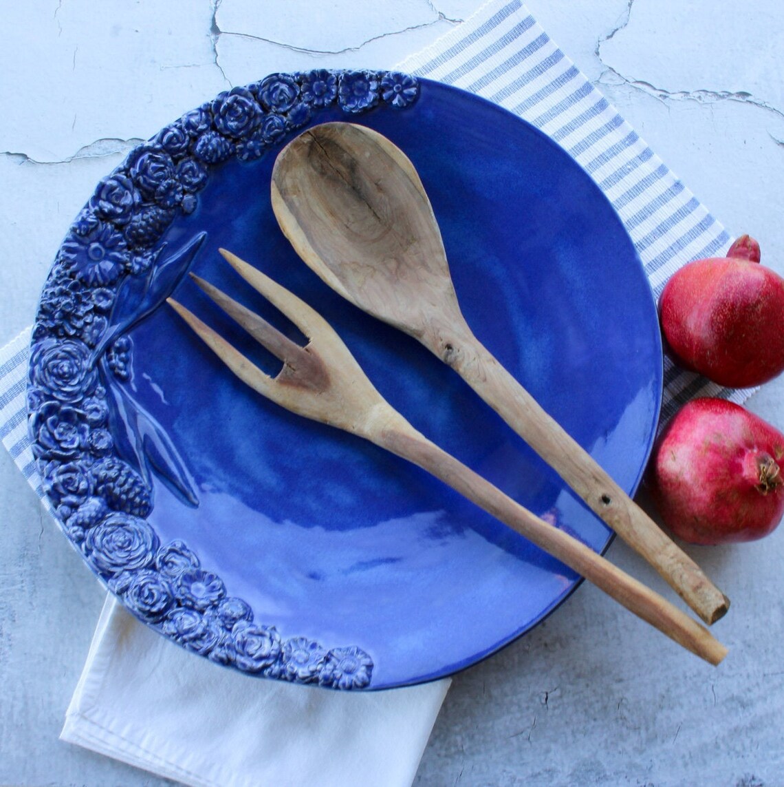 Cobalt blue fruit bowl. Large blue ceramic bowl. Blue bowl Etsy