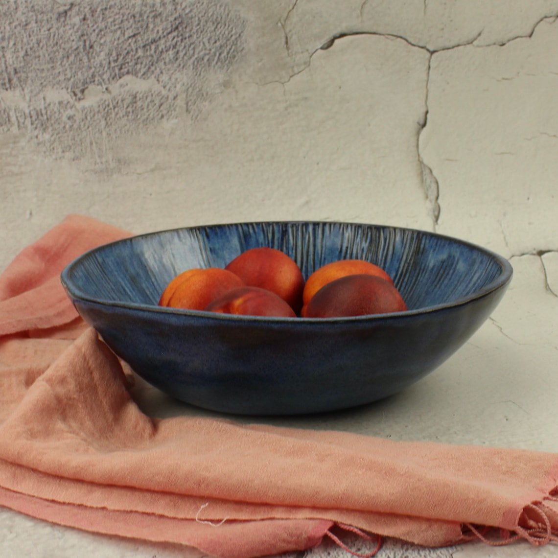 Organically Shaped Blue Fruit Bowl. Large Blue Ceramic Bowl. | Etsy