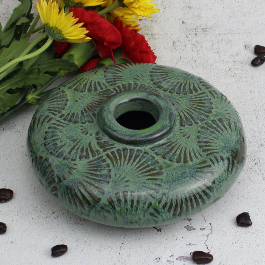 Ikebana Vase With Embossed Pattern. Handmade Ikebana Pottery. Ikebana