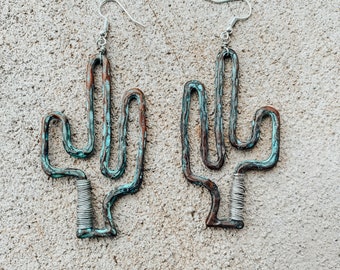 Southwestern Earrings Mothers Day Gift Big Boho Earrings Gray Statement Earrings Clay Cactus Earrings Boho Statement Earrings