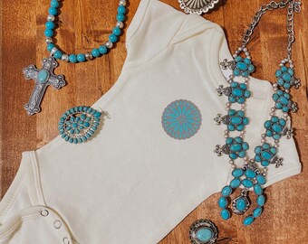 turquoise baby onesie