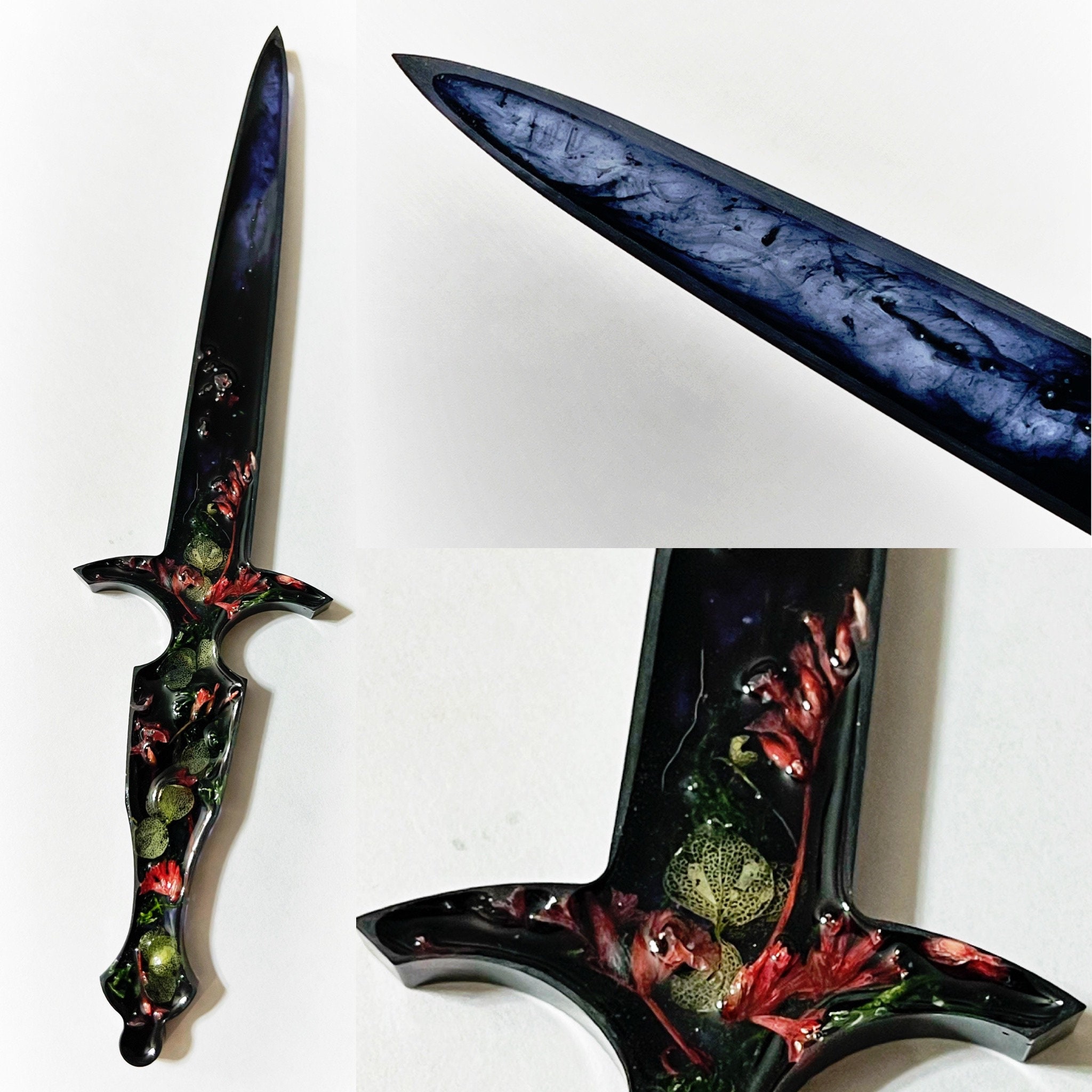 Large Custom Decorative Dried Pressed Flower Floral Blade Kitchen Knife,  One Sided or Double Sided Design Unique Home Decor 4 Styles 