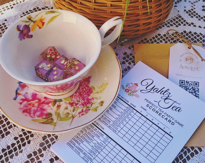 Yahtz-Tea Teacup Game Set in Wild Flower