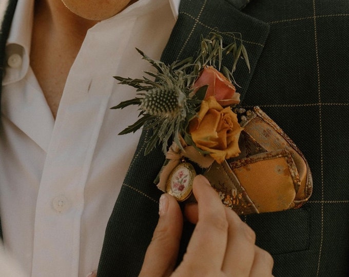 Custom Gift for Groom - Memorial Locket with custom Hand Painted floral, for Boutineers, custom wedding gift