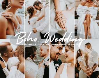 14 ajustes preestablecidos de Lightroom de BODAS, ajustes preestablecidos de Lightroom para dispositivos móviles y de escritorio, ajustes preestablecidos de bodas de humor, Instagram preestablecido de pareja boho, ajustes preestablecidos de Boho