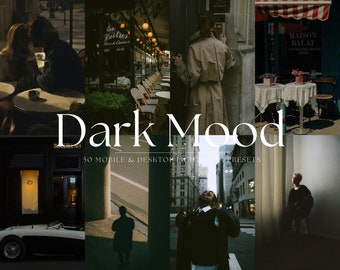 50 FILM MOODY mobila Lightroom-förinställningar, varma och stämningsfulla förinställningar, svarta och mörka förinställningar, varm förinställning för bloggare, redigeringsfilter för Instagram