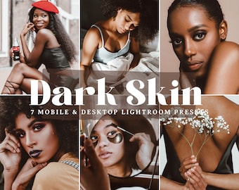 7 PRESETS de Lightroom para dispositivos móviles y de escritorio: ajustes preestablecidos de piel oscura, ajustes preestablecidos de color marrón, ajustes preestablecidos de chica marrón, ajustes preestablecidos de piel bronceada, ajustes preestablecidos de latina, piel marrón