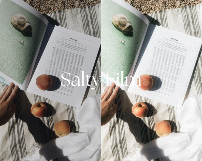 May include: A striped blanket with three peaches on it. A magazine with the text "Sea Crown" is open on the blanket. The magazine is lying on the blanket with the cover facing up.