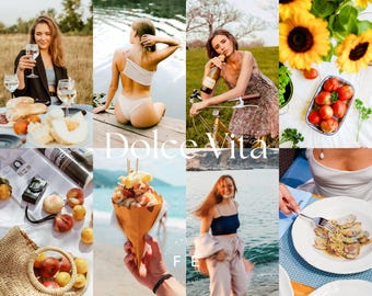 Dolce Vita Lightroom Voreinstellungen | 25 Handy + Desktop | Italienisches Sommer Reise Essen | Warm Golden Lifestyle | DNG + XMP