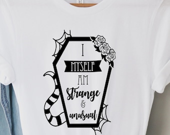 Women's Shirt,I Myself Am Strange And Unusual, Disneyland Shirt, Strange And Lydia Deetz T-shirt, Unusual Horror Shirt,Universal Studios tee