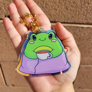 Green Frog Keychain, Acrylic Keychain, Double sided, Cute Keychain, Bag Accessory, Rainbow keychain, Kawaii pet Keychain, Tree Frog, Star