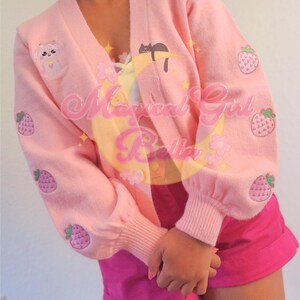 Strawberry Cow Cardigan - Embroidered Kawaii Pink Cardigan