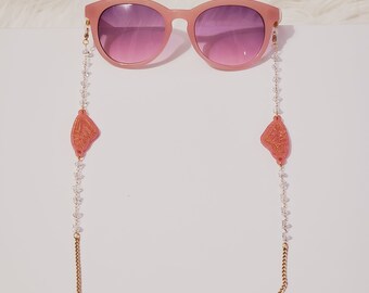 Glasses / Mask Chain - Pink Butterfly Wings with Crystals