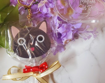 Black Kitty with tongue out Lollipop Keychain