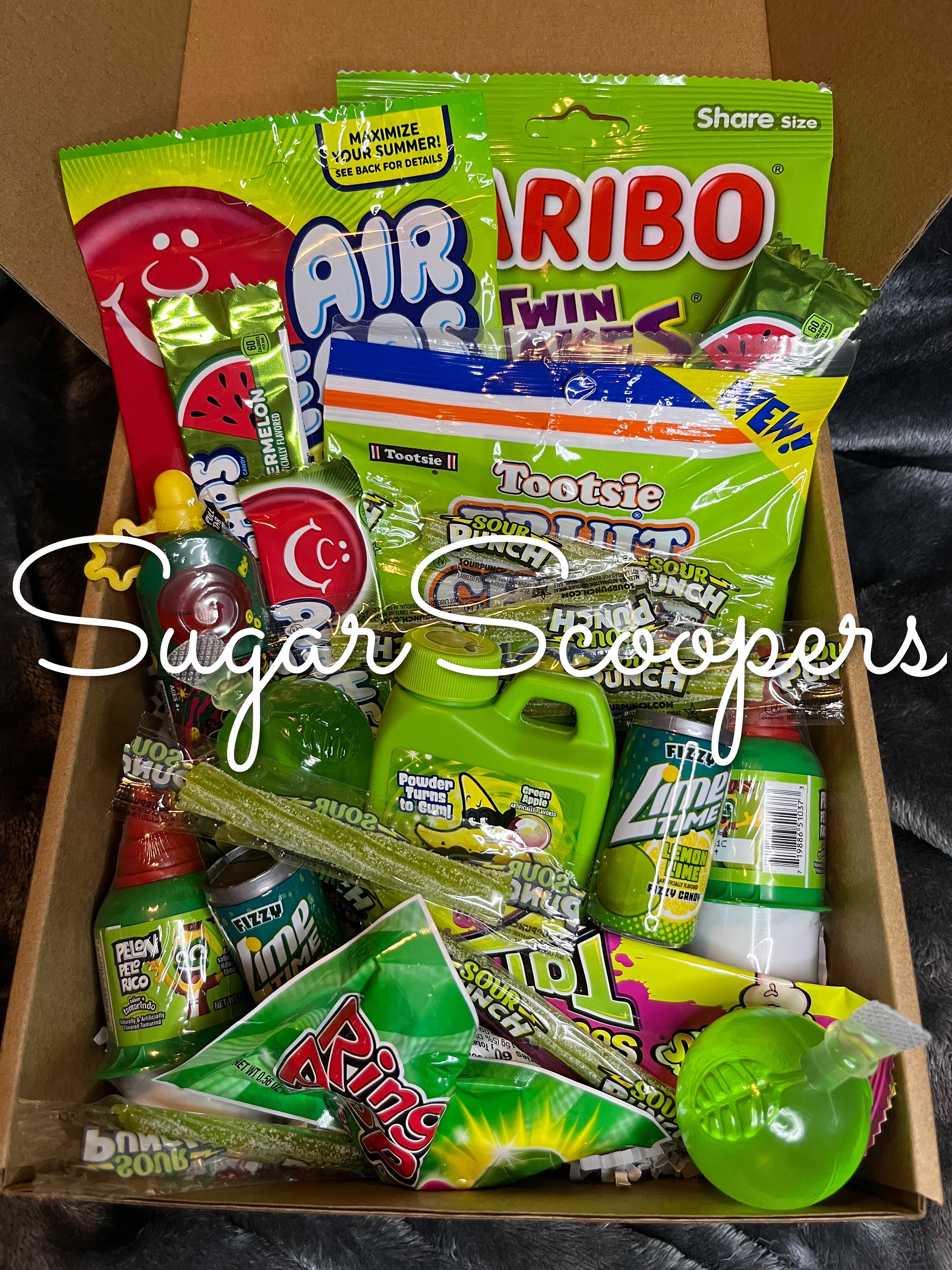 Green Candy Gift Box With Popular & Sour Tik Tok Candies Over 1lb of