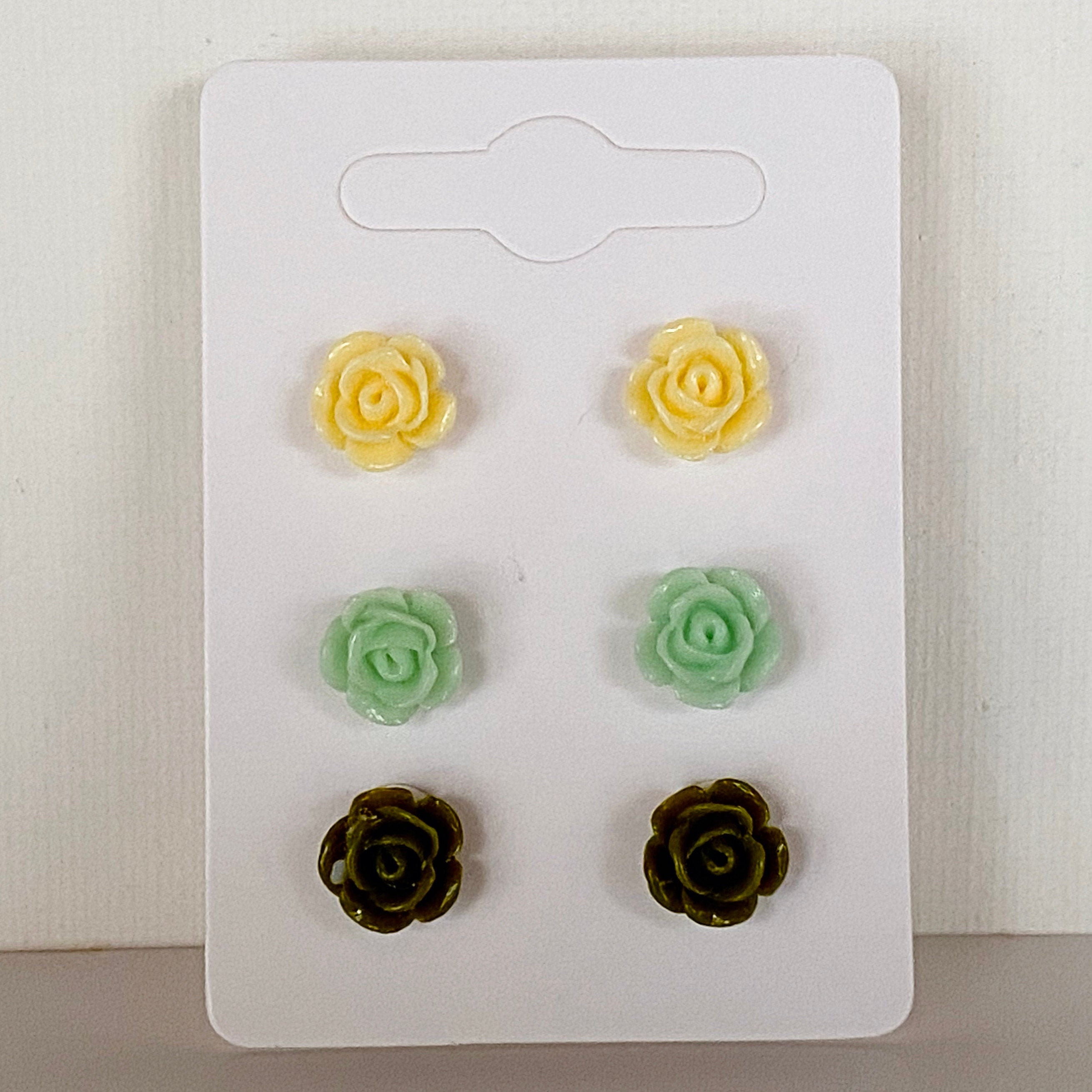 Rose Stud Earrings 3 yellow light green army green Etsy