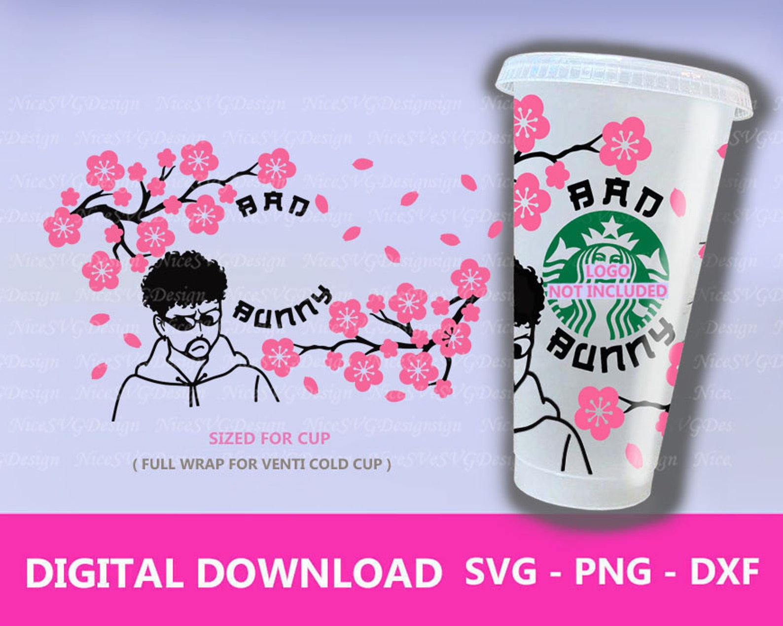 Yonaguni Bad Bunny Cup Cherry Blossom Starbucks Svg Full ...