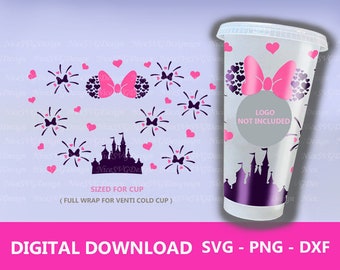 Mouse Hearts Starbucks Cup SVG Full Wrap Design template for 24oz Venti Tumbler, Png, Silhouette, Dxf, Cricut Cut Files Diy