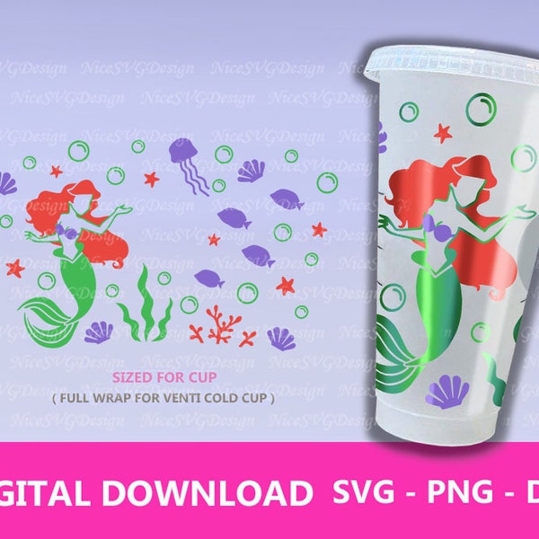 Mermaid Tale SVG Summer Starbucks Cup for 24oz Venti Tumbler Wrap Design Template, Png, Dxf, Silhouette, Cricut Cut Files Diy