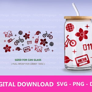 Vreemdeling SVG Halloween Libbey 16oz bierblikje glas wrap ontwerpsjabloon, png, dxf, silhouet, Cricut gesneden bestanden diy