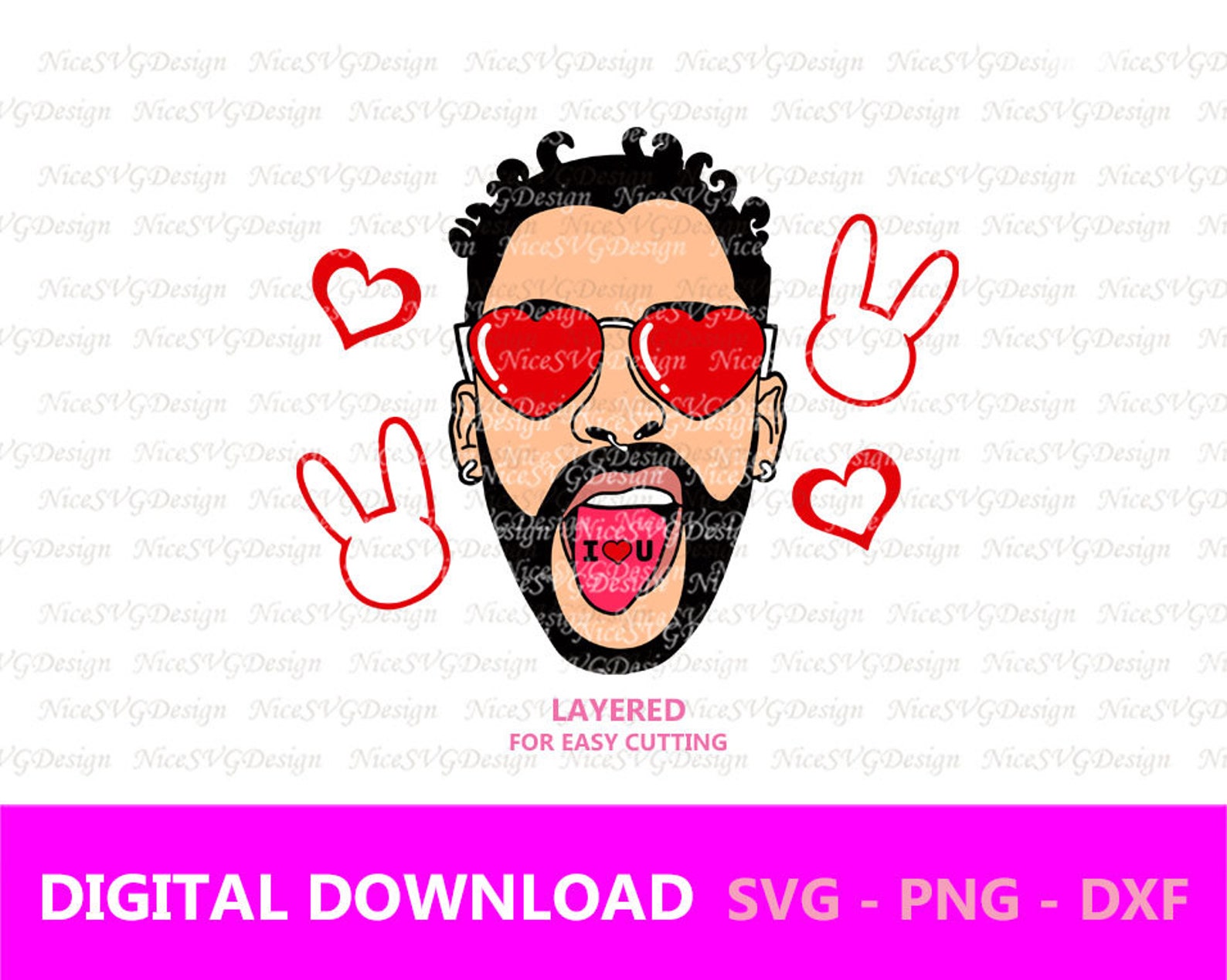 Bad Bunny Valentines Hearts Svg Png Cricut Cut Files | Etsy