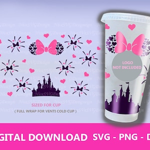 Mouse Hearts Starbucks Cup SVG Full Wrap Design template for 24oz Venti Tumbler, Png, Dxf, Silhouette, Cricut Cut Files Diy