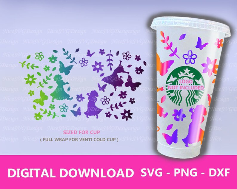 Spring Floral Cartoon Girl SVG Starbucks Full Wrap for 24oz Venti Tumbler Wrap Design Template, Png, Dxf, Cricut Cut Files Diy 