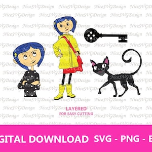 Witchy Girl with Black Cat and a Key Svg Bundle, Layered, Png, Clipart, Eps, Digital, Cricut, Cut Files Diy