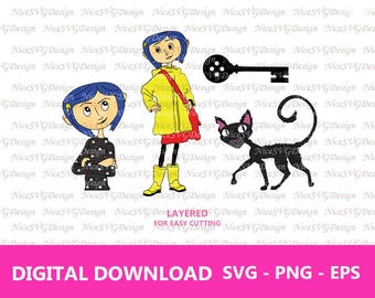 Witchy Girl with Black Cat and a Key Svg Bundle, Layered, Png, Clipart, Eps, Digital, Cricut, Cut Files Diy