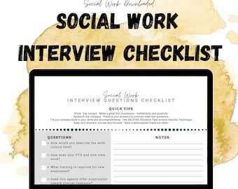 Social Work Interview Tips and Question Checkist with Notes Section | Social Worker Job Interview Help