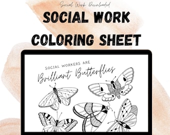 Social Work Butterfly Coloring Sheet | Self-Care Worksheet | Social Work Printable | Butterflies | Coloring Page