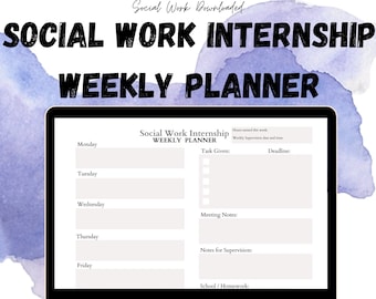 Social Work Internship Weekly Planner Printable | Field Placement Weekly Planner | Supervision Notes | Social Work Planner