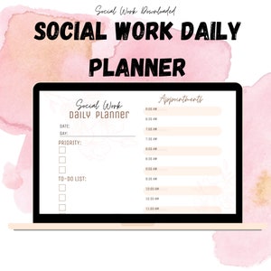 Social Work Daily Planner Printable | Appointments Hourly schedule | To do list | Social Worker Planner