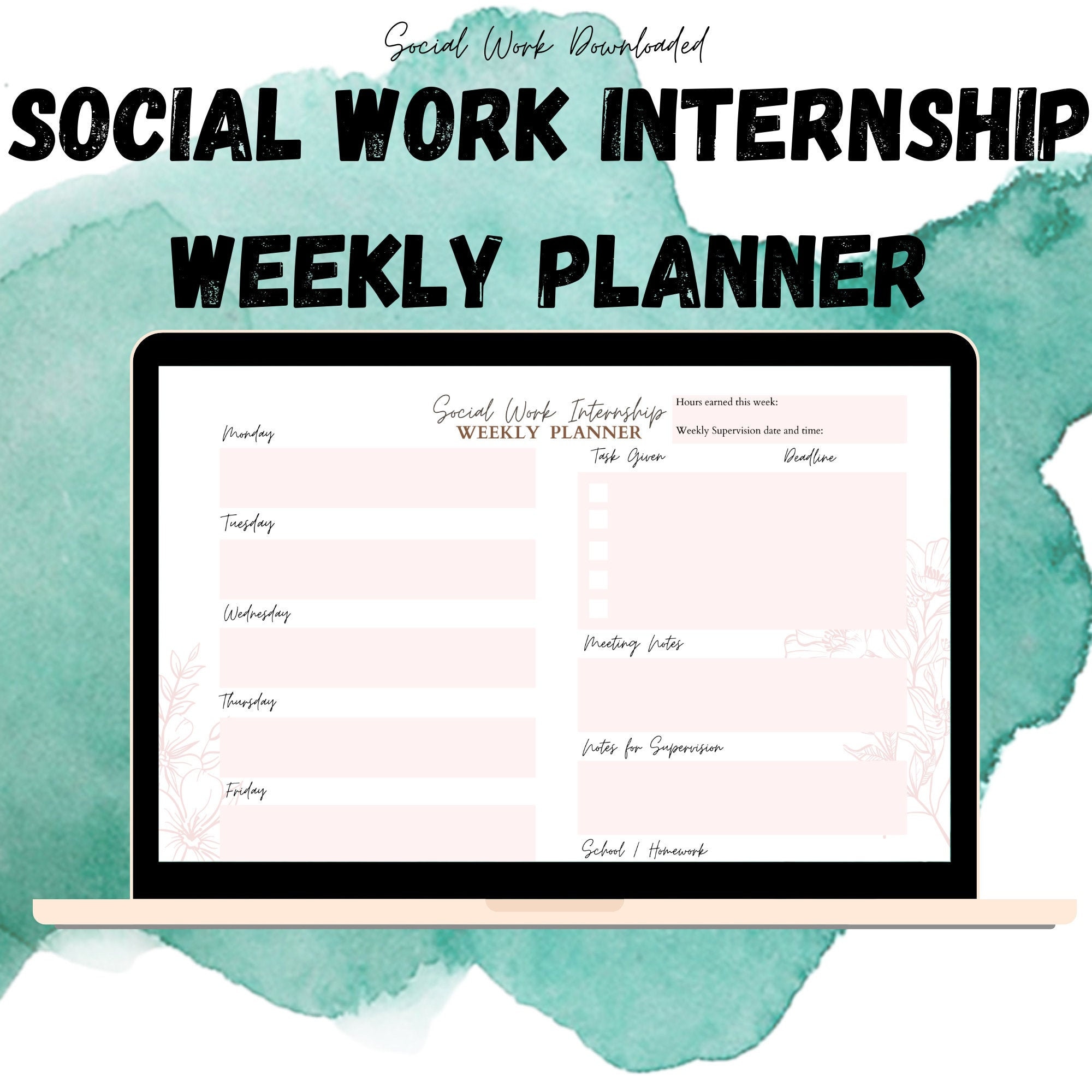 Social Work Internship Weekly Planner Printable Field Placement Weekly