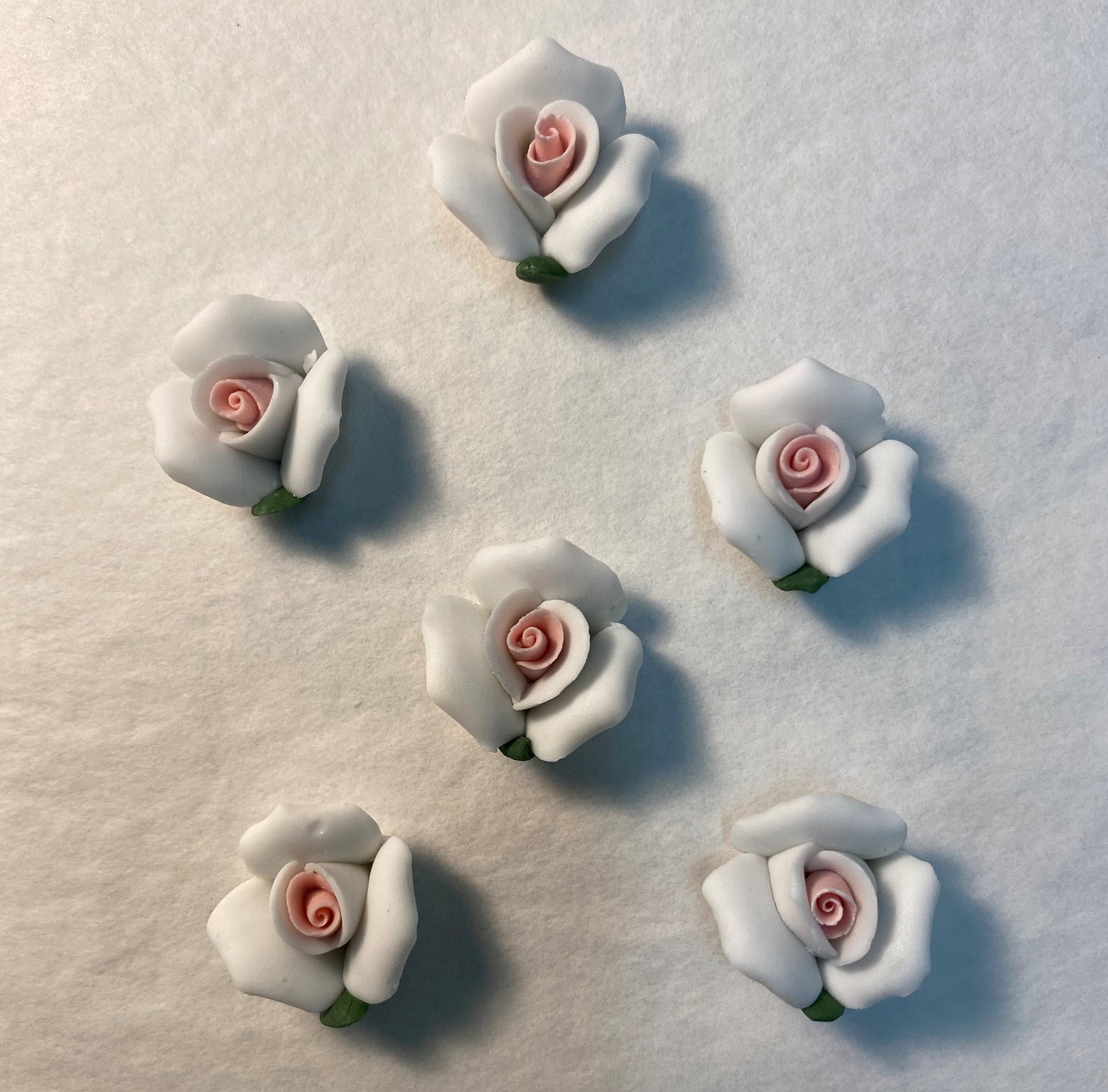 6PC Vintage White Ceramic Rose Flower with Pink Center and Etsy