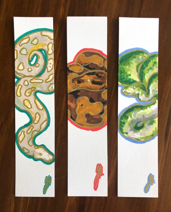 Original Snake Bookmarks Set of Three Not a Print Etsy