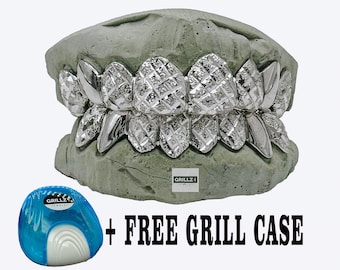 Express custom grillz with Shiny diamond dust, Gold grillz with Free perm cuts, Silver 925, 14K White gold teeth, Grills for teeth