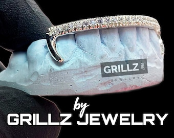 Diamond bar grillz, REAL diamonds / CZ stones tip covering with hooks, full handset, fast turnaround, FREE mold kits, Free secured shipping
