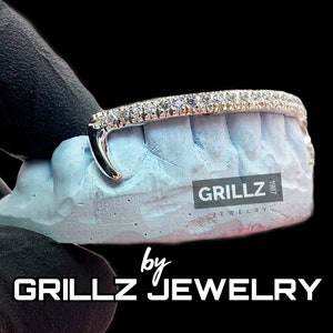 Diamond bar grillz, REAL diamonds / CZ stones tip covering with hooks, full handset, fast turnaround, FREE mold kits, Free secured shipping