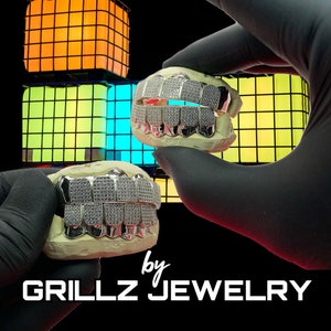 Grillz High Quality Silver CZ Blocks (925 Silver - Real 18K Gold) Fast Turnaround, FREE 2 Day Shipping with Insurance by GRILLZJEWELRY