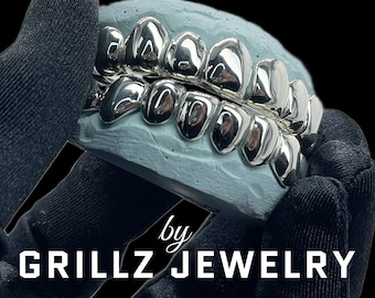 Custom Classic Grillz: Shiny White or Yellow Gold Finish, Free Mold Kit