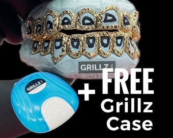 Unique Open Face Grillz, Extreme Shiny Diamond Dust and Stylish Diamond Cuts, Free Case, Free Perm Cuts, Custom Grillz Open Face Two Tones