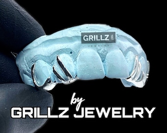 Custom Grillz: Double Wings, Curved Fangs, Backbar Connection, FREE Mold Kits