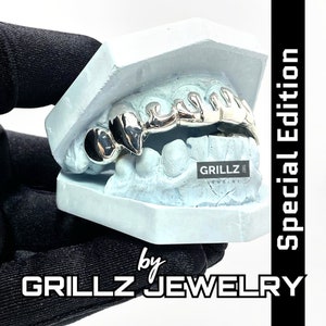 Grillz, Limited Edition, 3D dripping with pointed fangs showing character, Italian high quality Silver, Gold, FREE mold kits, FREE Shipping