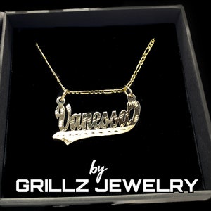 Custom real gold name plate necklace, handmade gifts with high quality and low cost, 1 day done and next day shipped out by grillz jewelry