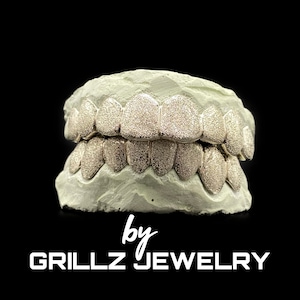 Custom Grillz with Free Diamond Sparkles, Silver Teeth Grillz,  Custom White Gold Teeth, Rapper Jewelry, Hip Hop Accessories