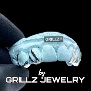 Grillz double wings, unique design, middle two teeth skipped, backbar connection, high quality, FREE extra mold kits, FREE express shipping