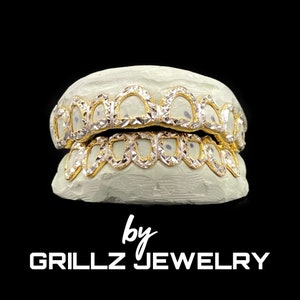 Two-Tone Diamond Dust Open Face Grillz: 925 Silver, 14K Gold