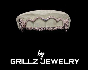 Custom Open Face Grillz: Diamond Cut Tips, Silver, 10K/14K Gold